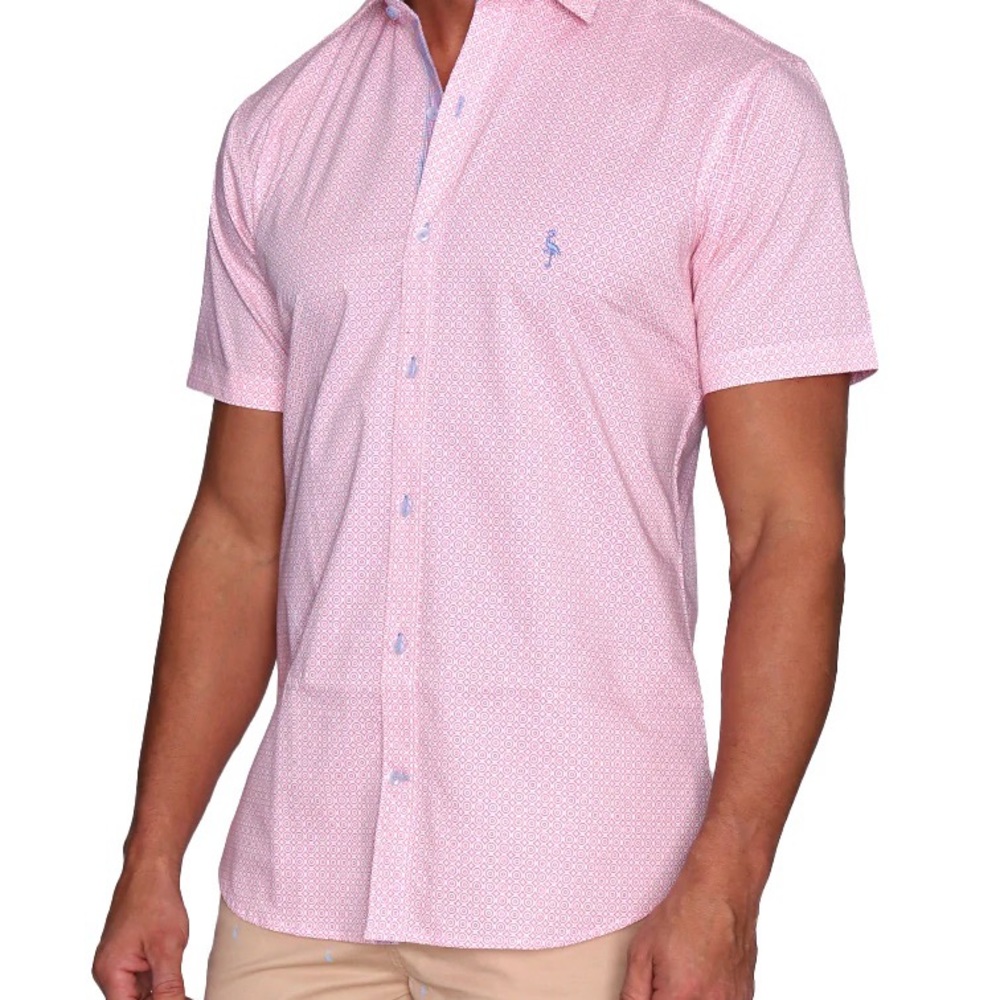 NWT - Coral Tonal Geo Cotton Stretch Short Sleeve Shirt - Men’s XL